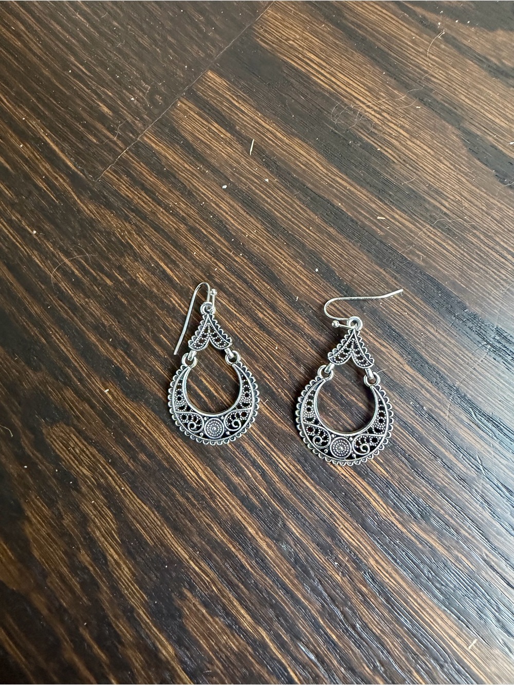 Silver-toned  Filigree Teardrop Dangle Earrings